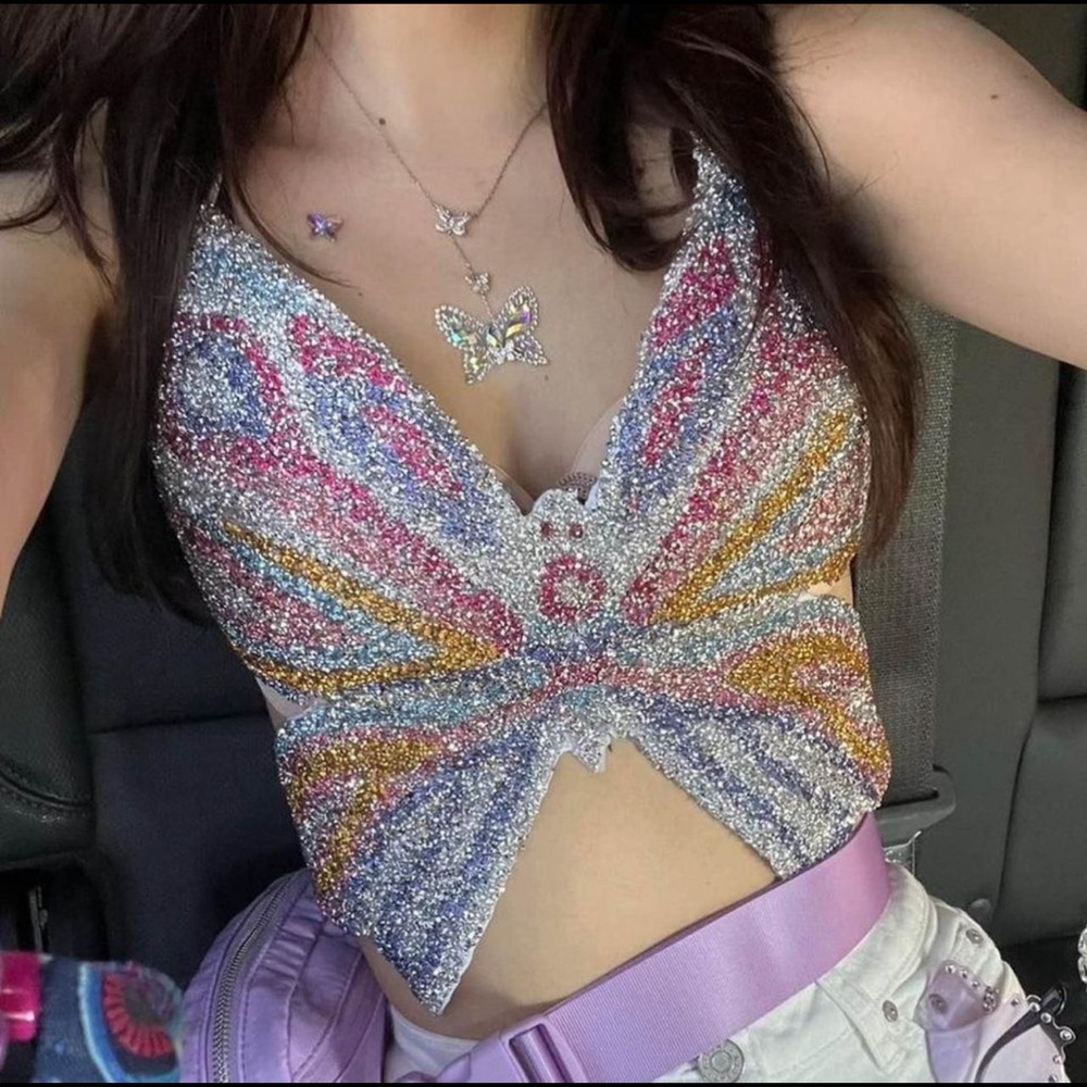 rhinestone butterfly tie up top